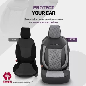 Seat Covers Otom Comfortline VIP Design Universal Sued / Rachel / Artificial Leather Embroidered Front / Rear Set 11 Pieces Black - Grey CMV-233-image-6305311