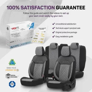 Seat Covers Otom Comfortline VIP Design Universal Sued / Rachel / Artificial Leather Embroidered Front / Rear Set 11 Pieces Black - Grey CMV-233-image-6305312