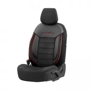 Seat Covers Otom Comfortline Design Universal Sued / Rachel / Artificial Leather Front / Rear Set 11 Pieces Black With Red String CMF-218-image-6305316