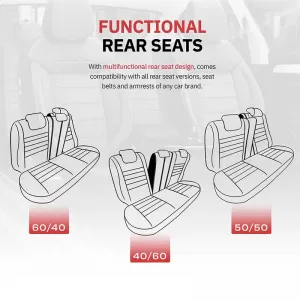Seat Covers Otom Comfortline Design Universal Sued / Rachel / Artificial Leather Front / Rear Set 11 Pieces Black With Red String CMF-218-image-6305319