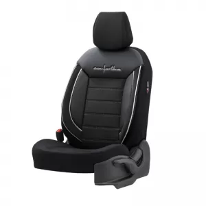 Seat Covers Otom Comfortline Design Universal Sued / Rachel / Artificial Leather Front / Rear Set 11 Pieces Black With White String CMF-217-image-6305321