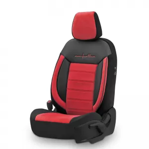 Seat Covers Otom Comfortline Design Universal Sued / Rachel / Artificial Leather Front / Rear Set 11 Pieces Black - Red CMF-207-image-6305326