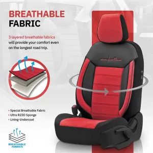 Seat Covers Otom Comfortline Design Universal Sued / Rachel / Artificial Leather Front / Rear Set 11 Pieces Black - Red CMF-207-image-6305327