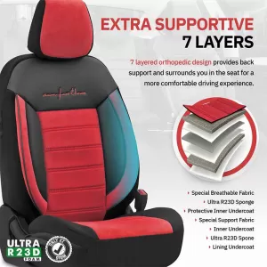 Seat Covers Otom Comfortline Design Universal Sued / Rachel / Artificial Leather Front / Rear Set 11 Pieces Black - Red CMF-207-image-6305329