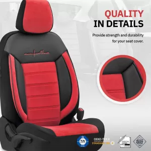Seat Covers Otom Comfortline Design Universal Sued / Rachel / Artificial Leather Front / Rear Set 11 Pieces Black - Red CMF-207-image-6305330