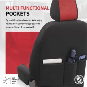 Seat Covers Otom Comfortline Design Universal Sued / Rachel / Artificial Leather Front / Rear Set 11 Pieces Black - Red CMF-207-image-6305331