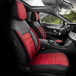 Seat Covers Otom Comfortline Design Universal Sued / Rachel / Artificial Leather Front / Rear Set 11 Pieces Black - Red CMF-207-image-6305334