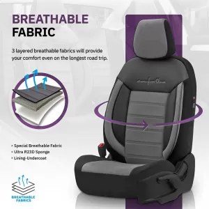Seat Covers Otom Comfortline Design Universal Sued / Rachel / Artificial Leather Front / Rear Set 11 Pieces Black - Grey CMF-206-image-6305348