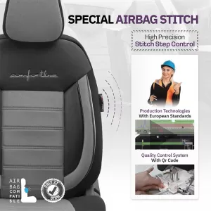 Seat Covers Otom Comfortline Design Universal Sued / Rachel / Artificial Leather Front / Rear Set 11 Pieces Black - Grey CMF-206-image-6305349
