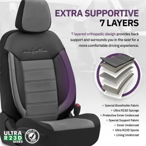 Seat Covers Otom Comfortline Design Universal Sued / Rachel / Artificial Leather Front / Rear Set 11 Pieces Black - Grey CMF-206-image-6305350