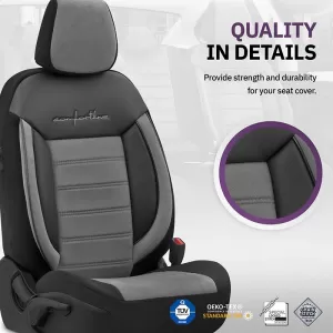 Seat Covers Otom Comfortline Design Universal Sued / Rachel / Artificial Leather Front / Rear Set 11 Pieces Black - Grey CMF-206-image-6305351
