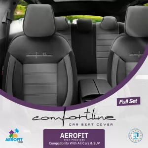 Seat Covers Otom Comfortline Design Universal Sued / Rachel / Artificial Leather Front / Rear Set 11 Pieces Black - Grey CMF-206-image-6305357