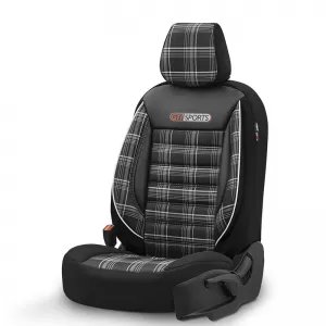 Seat Covers Otom GTI Sports Design Universal Jacquard / Lacost / Artificial Leather Front / Rear Set 11 Pieces Black - Grey GTI-807-image-6305364