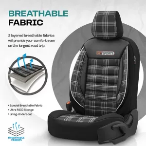 Seat Covers Otom GTI Sports Design Universal Jacquard / Lacost / Artificial Leather Front / Rear Set 11 Pieces Black - Grey GTI-807-image-6305365