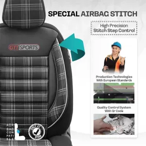 Seat Covers Otom GTI Sports Design Universal Jacquard / Lacost / Artificial Leather Front / Rear Set 11 Pieces Black - Grey GTI-807-image-6305366