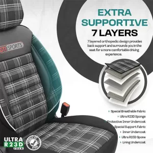 Seat Covers Otom GTI Sports Design Universal Jacquard / Lacost / Artificial Leather Front / Rear Set 11 Pieces Black - Grey GTI-807-image-6305367