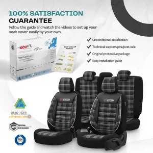 Seat Covers Otom GTI Sports Design Universal Jacquard / Lacost / Artificial Leather Front / Rear Set 11 Pieces Black - Grey GTI-807-image-6305371