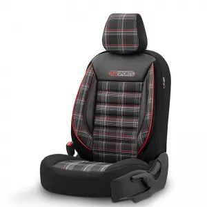Seat Covers Otom GTI Sports Design Universal Jacquard / Lacost / Artificial Leather Front / Rear Set 11 Pieces Black - Red GTI-801-image-6305375