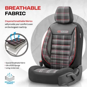 Seat Covers Otom GTI Sports Design Universal Jacquard / Lacost / Artificial Leather Front / Rear Set 11 Pieces Black - Red GTI-801-image-6305376