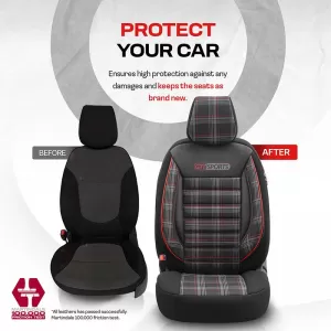 Seat Covers Otom GTI Sports Design Universal Jacquard / Lacost / Artificial Leather Front / Rear Set 11 Pieces Black - Red GTI-801-image-6305381