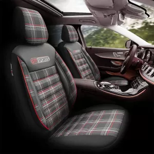 Seat Covers Otom GTI Sports Design Universal Jacquard / Lacost / Artificial Leather Front / Rear Set 11 Pieces Black - Red GTI-801-image-6305383