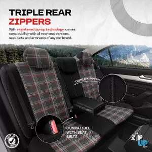 Seat Covers Otom GTI Sports Design Universal Jacquard / Lacost / Artificial Leather Front / Rear Set 11 Pieces Black - Red GTI-801-image-6305384