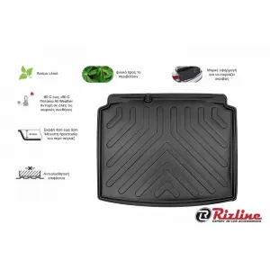 Trunk Mat 3D from Rubber TPE suitable for Skoda Rapid Hatchback 2013 - Black Rizline