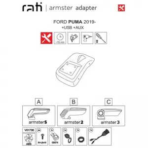 Armrest Base Dedicated Suitable for Ford Puma 19+ Armster Rati 1 Pc