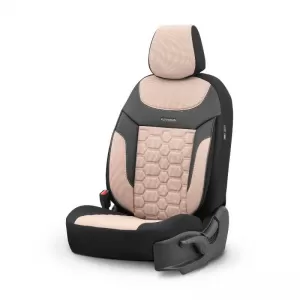 Seat Covers Otom Carbon Design Universal Jacquard / Rachel / Artificial Leather Front / Rear Set 11 Pieces Beige CRB-3403-image-6306219