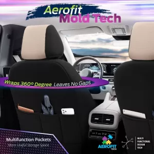 Seat Covers Otom Carbon Design Universal Jacquard / Rachel / Artificial Leather Front / Rear Set 11 Pieces Beige CRB-3403-image-6306224