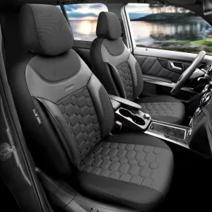 Seat Covers Otom Carbon Design Universal Jacquard / Rachel / Artificial Leather Front / Rear Set 11 Pieces Black - Grey CRB-3401-image-6306231
