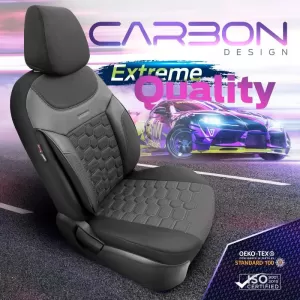 Seat Covers Otom Carbon Design Universal Jacquard / Rachel / Artificial Leather Front / Rear Set 11 Pieces Black - Grey CRB-3401-image-6306232