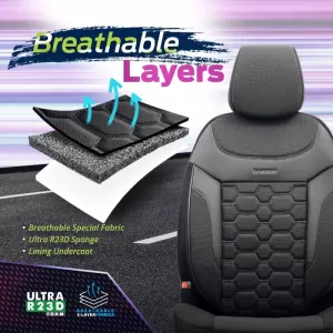 Seat Covers Otom Carbon Design Universal Jacquard / Rachel / Artificial Leather Front / Rear Set 11 Pieces Black - Grey CRB-3401-image-6306234