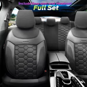 Seat Covers Otom Carbon Design Universal Jacquard / Rachel / Artificial Leather Front / Rear Set 11 Pieces Black - Grey CRB-3401-image-6306239