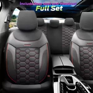 Seat Covers Otom Carbon Design Universal Jacquard / Rachel / Artificial Leather Front / Rear Set 11 Pieces Black - Red CRB-3402-image-6306249