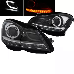 Headlights Set Suitable for Mercedes-Benz C-Class W204 11-14 DRL & Led Signal Black H7 With Motor-image-6306387