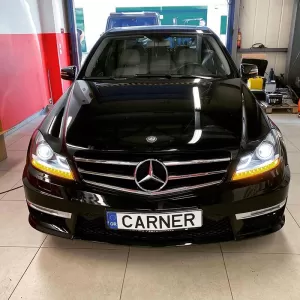 Headlights Set Suitable for Mercedes-Benz C-Class W204 11-14 DRL & Led Signal Black H7 With Motor-image-6306391