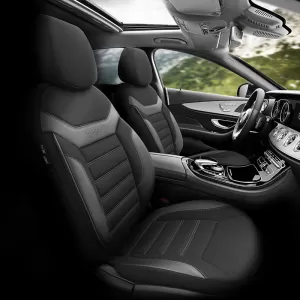 Seat Covers Otom Individual Design Universal Jacquard / Rachel / Artificial Leather Front / Rear Set 11 Pieces Black With Grey Stitch IND-202-image-6306516