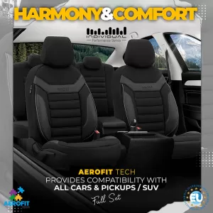 Seat Covers Otom Individual Design Universal Jacquard / Rachel / Artificial Leather Front / Rear Set 11 Pieces Black With Grey Stitch IND-202-image-6306517
