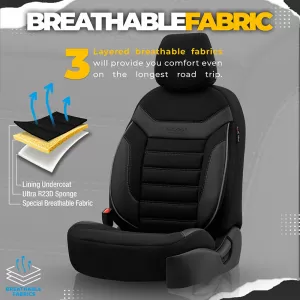 Seat Covers Otom Individual Design Universal Jacquard / Rachel / Artificial Leather Front / Rear Set 11 Pieces Black With Grey Stitch IND-202-image-6306519