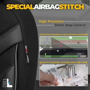 Seat Covers Otom Individual Design Universal Jacquard / Rachel / Artificial Leather Front / Rear Set 11 Pieces Black With Grey Stitch IND-202-image-6306520