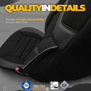 Seat Covers Otom Individual Design Universal Jacquard / Rachel / Artificial Leather Front / Rear Set 11 Pieces Black With Grey Stitch IND-202-image-6306523