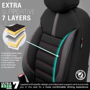 Seat Covers Otom Limited Design Universal Jacquard / Lacost / Artificial Leather Front / Rear Set 11 Pieces Black With Red Seams LMT-101-image-6307298