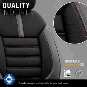 Seat Covers Otom Limited Design Universal Jacquard / Lacost / Artificial Leather Front / Rear Set 11 Pieces Black With Red Seams LMT-101-image-6307300