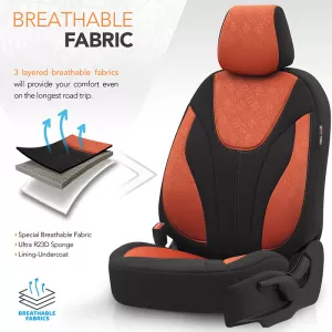 Seat Covers Otom Ruby Design Universal Cotton Rachel Front / Rear Set 11 Pieces Black / Terracota RBY-1204-image-6307632