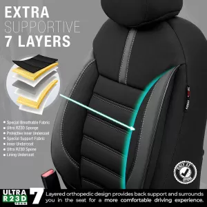 Seat Covers Otom Limited Design Universal Jacquard / Lacost / Artificial Leather Front / Rear Set 11 Pieces Black With Grey Seams LMT-102-image-6308272