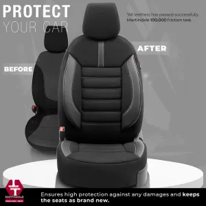 Seat Covers Otom Limited Design Universal Jacquard / Lacost / Artificial Leather Front / Rear Set 11 Pieces Black With Grey Seams LMT-102-image-6308273