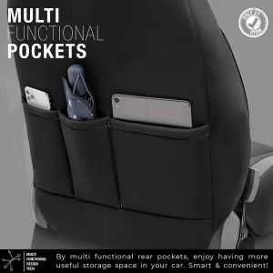 Seat Covers Otom Limited Design Universal Jacquard / Lacost / Artificial Leather Front / Rear Set 11 Pieces Black With Grey Seams LMT-102-image-6308275