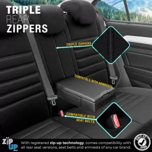 Seat Covers Otom Limited Design Universal Jacquard / Lacost / Artificial Leather Front / Rear Set 11 Pieces Black With Grey Seams LMT-102-image-6308277