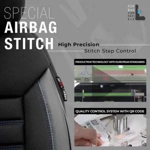 Seat Covers Otom Limited Design Universal Jacquard / Lacost / Artificial Leather Front / Rear Set 11 Pieces Black With Blue Seams LMT-103-image-6308292